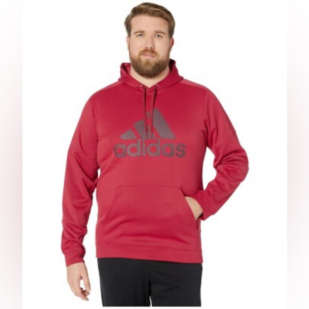 New Mens Adidas Red Pullover Grid Logo Hoodie Size 2XL